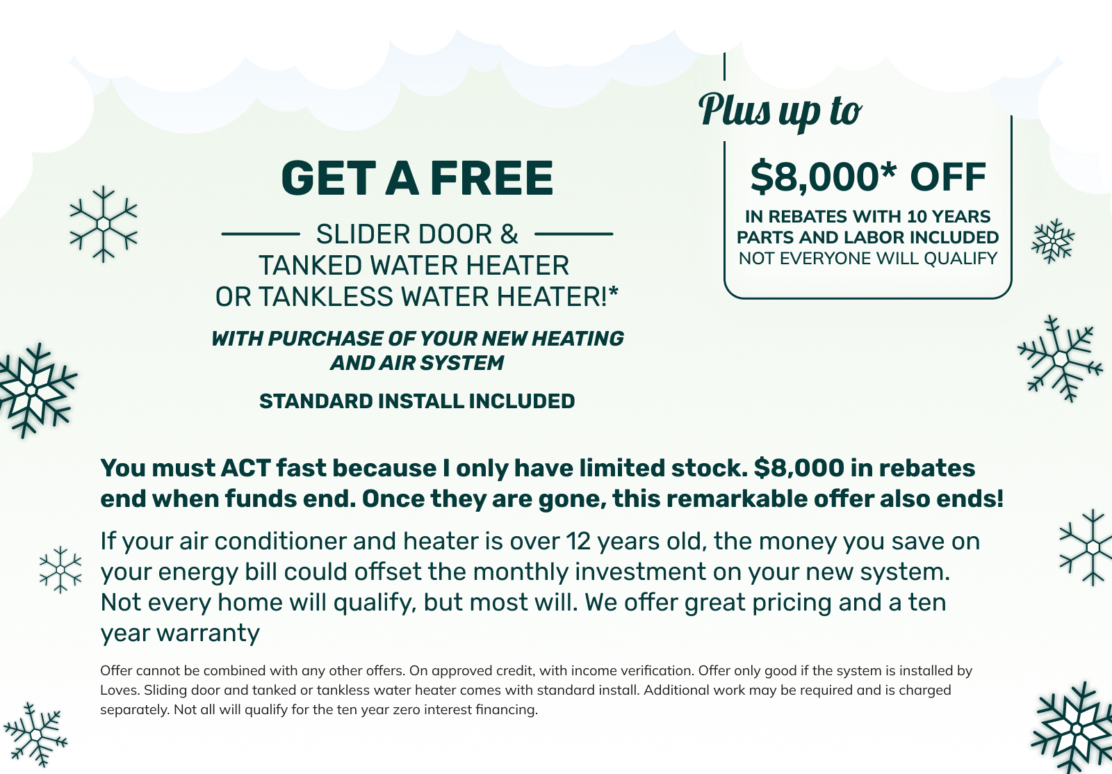 Get a Free Slider Door & Tanked Water Heater  Or Tankless Water Heater!